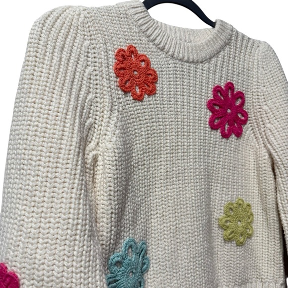 Rails Romy Sweater Ivory Multi Colored Daisies Chunky  Knit Crochet XS - Current - Picture 6 of 9
